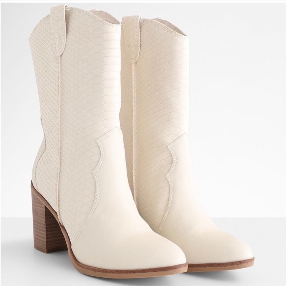 MIA Cindy Embossed Western Cowboy Boot in Ivory Python